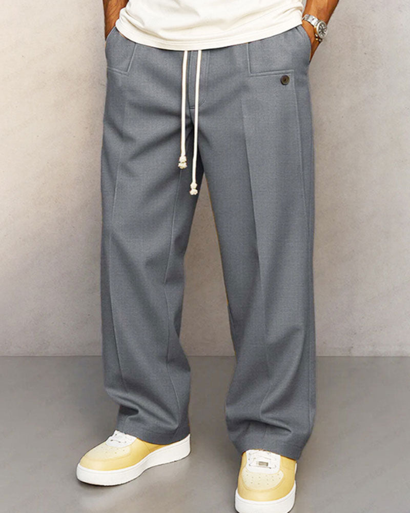 Men's Solid Color Pocket Button Drawstring Pants