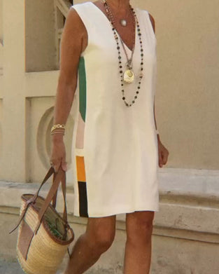 V-Neck Sleeveless Color-Block Dress
