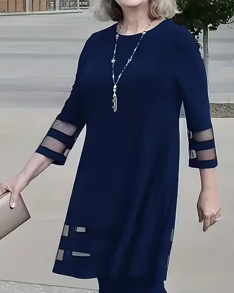 Solid Color Patchwork Round Neck Top