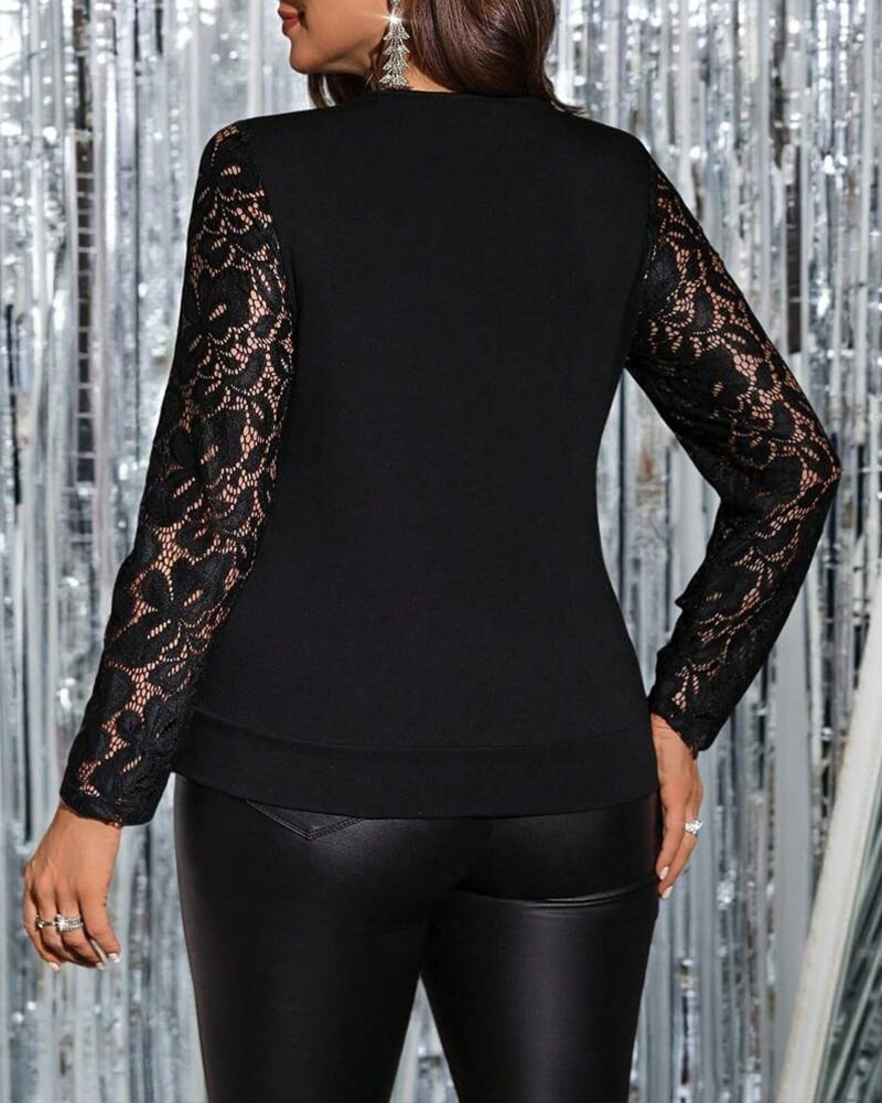 Lace Fake Two-Piece Patchwork Top