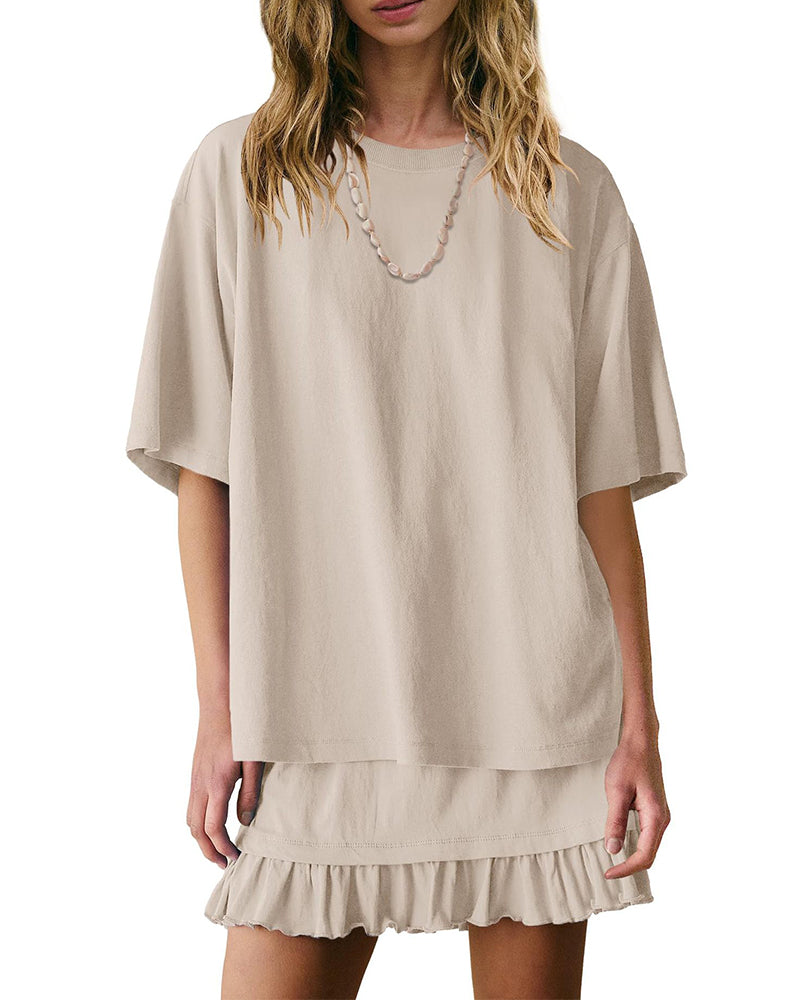 Round Neck Solid Color Two Piece Set
