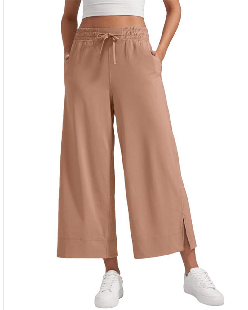 High-Waist Wide-Leg with Side Slit Pants
