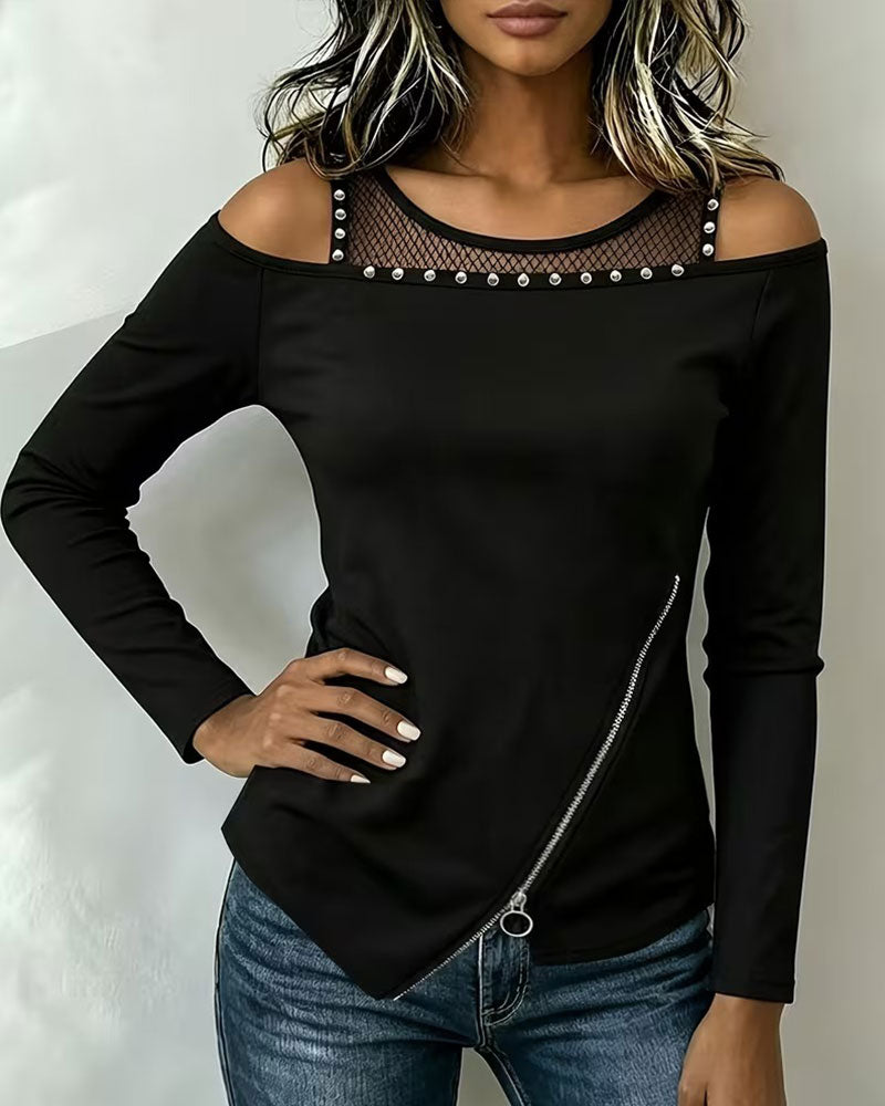 Mesh Zip Irregular Top