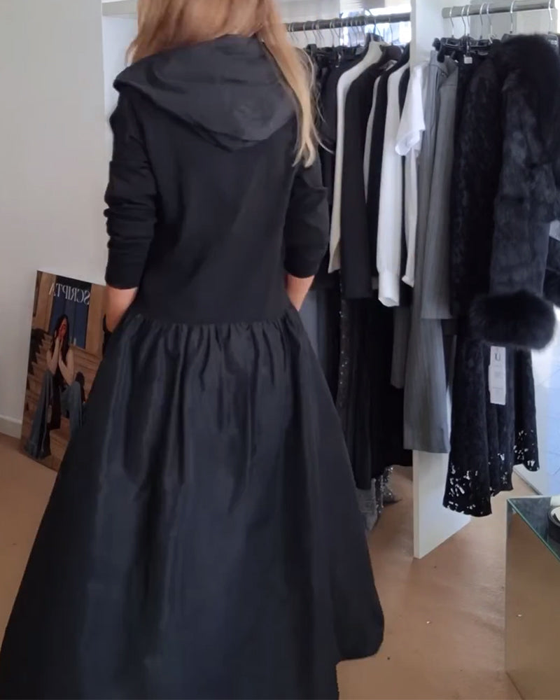 Casual Zipper Hooded Patchwork Pocket Dress