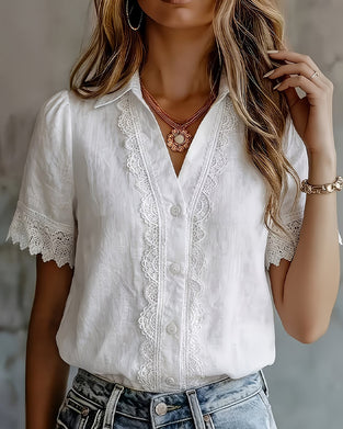 Lace Collar Patchwork Shirt