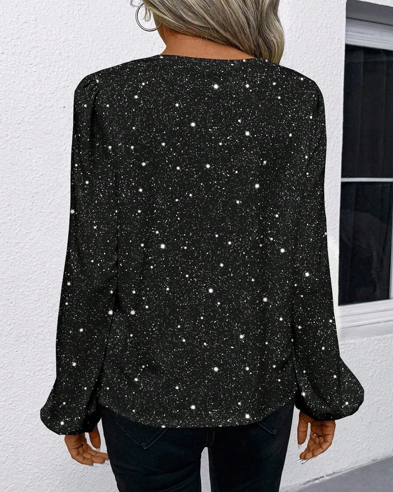 Subtle-Sparkle V-Neck Long Sleeve Top
