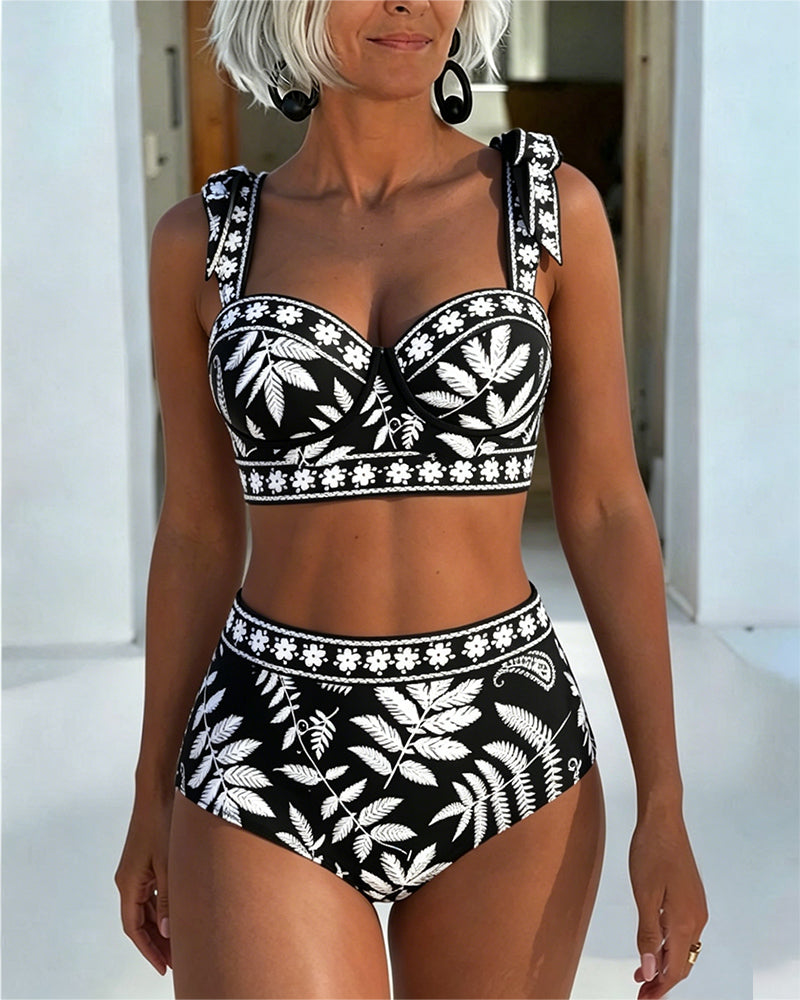 Botanical Print High Waist Bikini