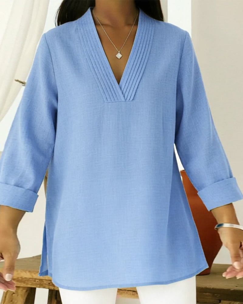 Stylish And Casual V-Neck Solid-Color Top