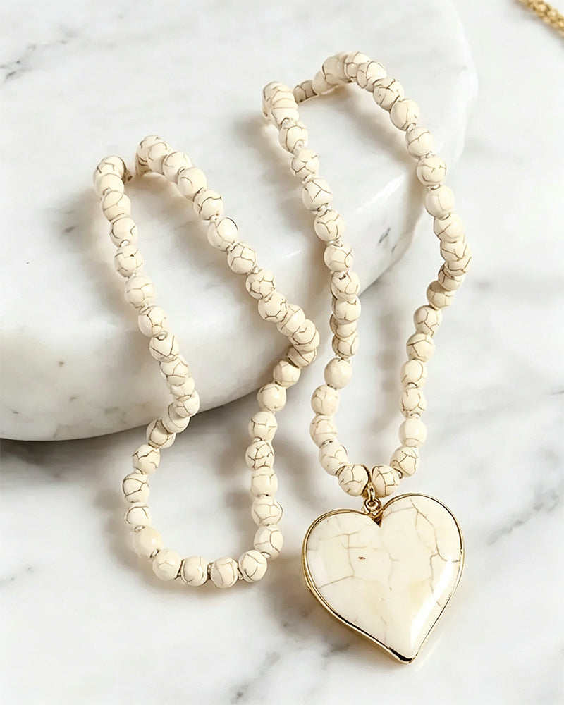 Women's Boho Vintage Turquoise Heart Beaded Pendant Necklace