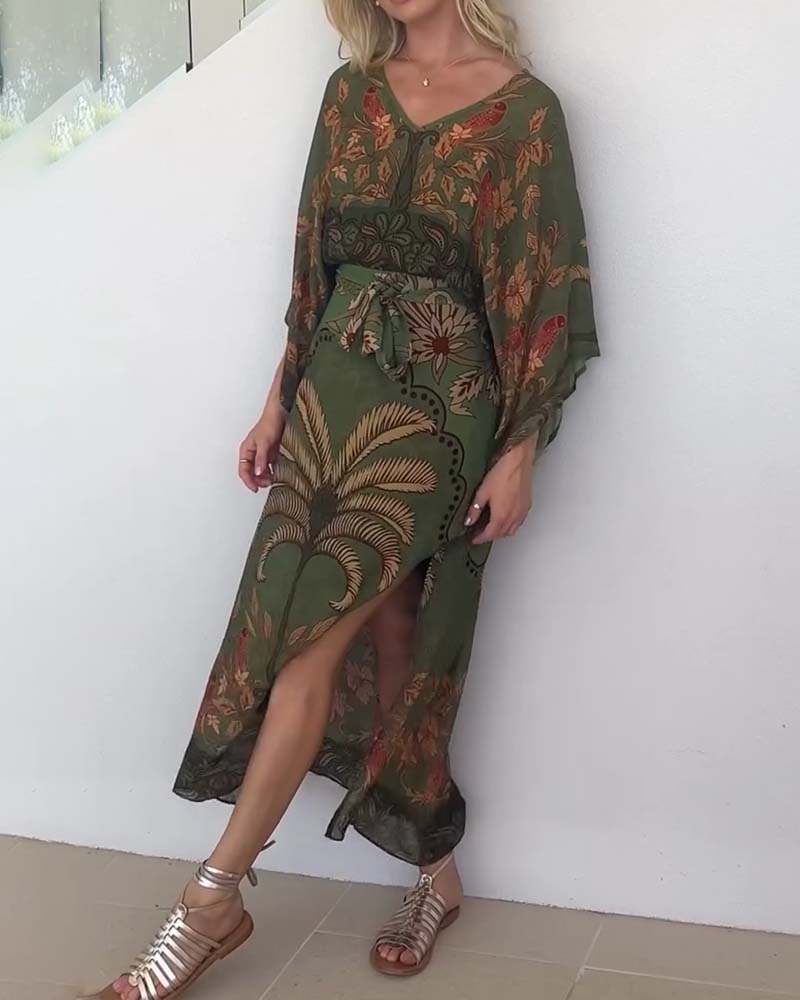 Printed V-Neck Resort Dress