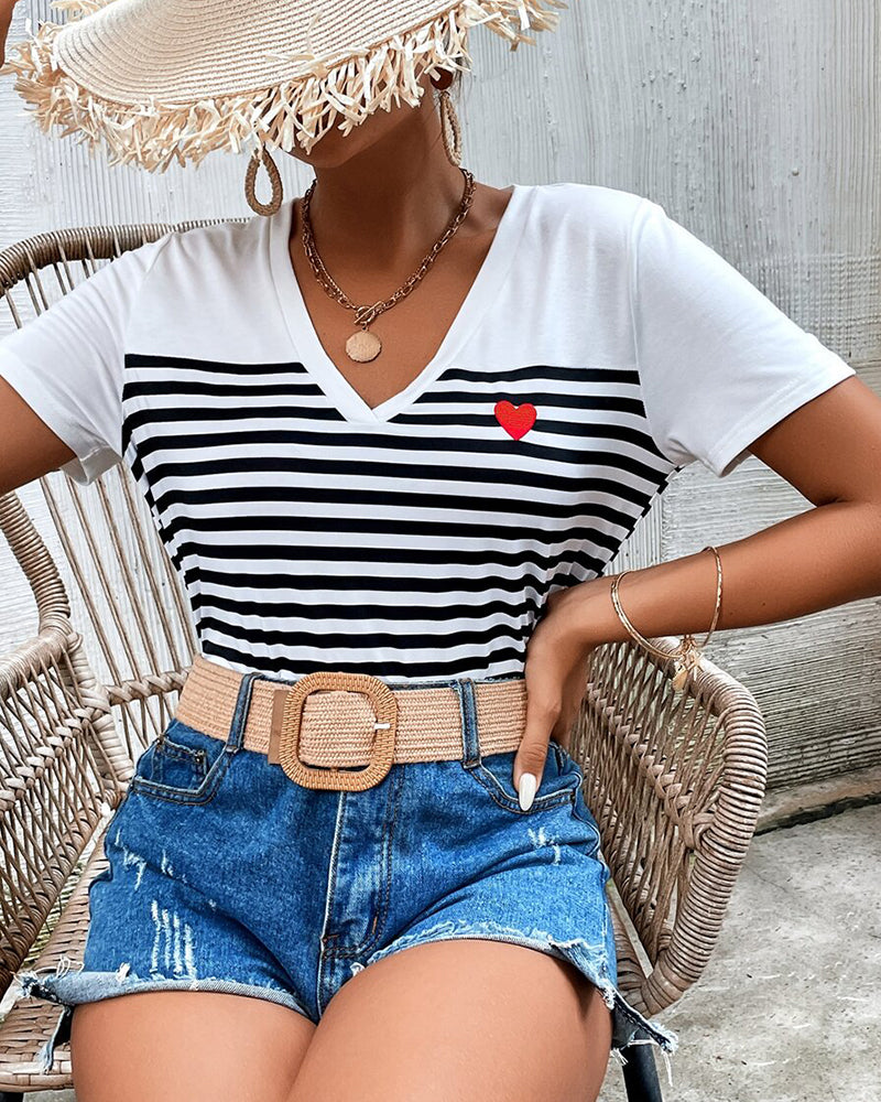 V-Neck Striped All-Match T-Shirt