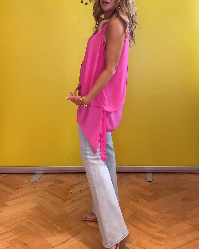 Sleeveless double-layered solid color top