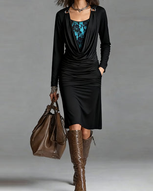 Stylish Turtleneck Patchwork Dress