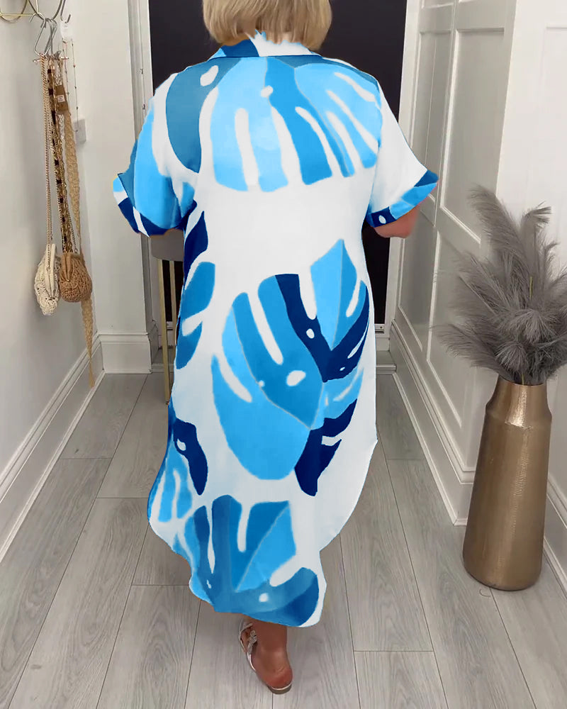 Lapel Loose Printed Shirt Dress