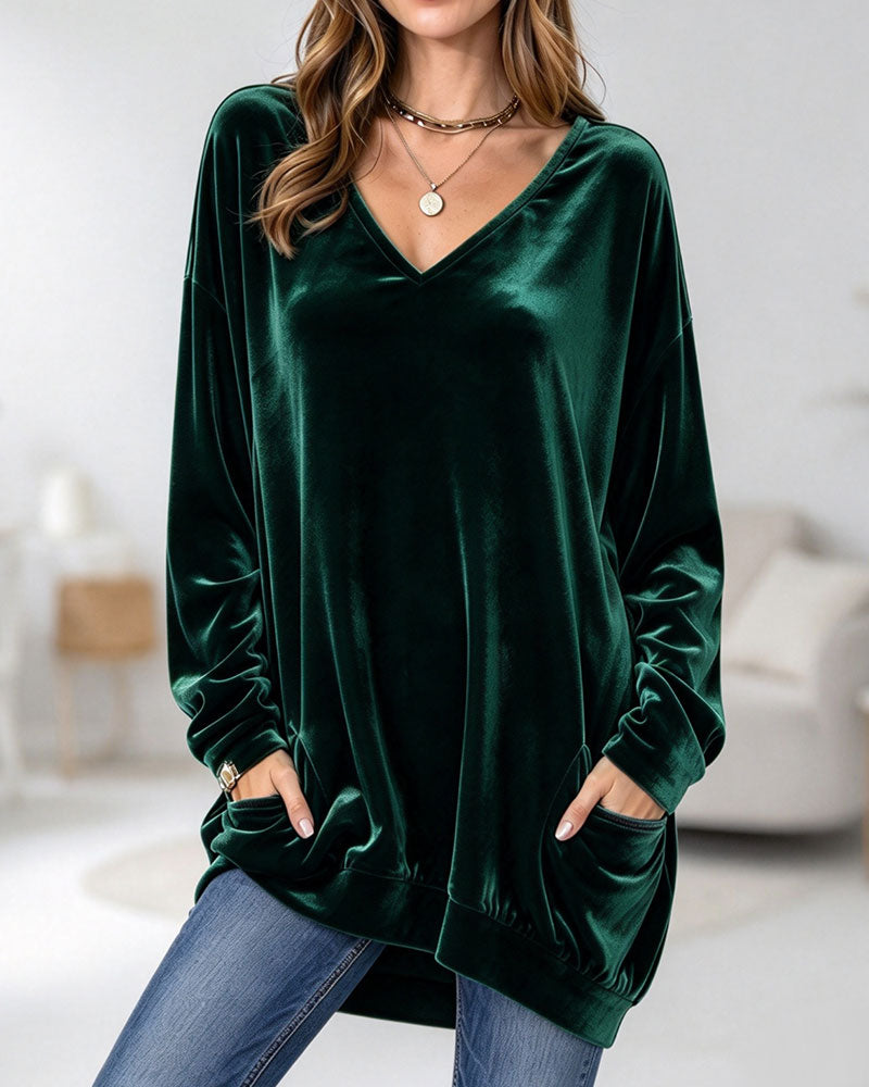 V-Neck Pocket Casual Top