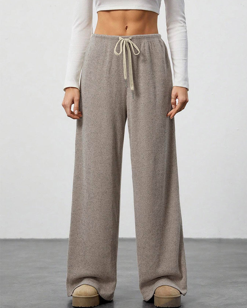 Solid Drawstring Wide-Leg Long Pants