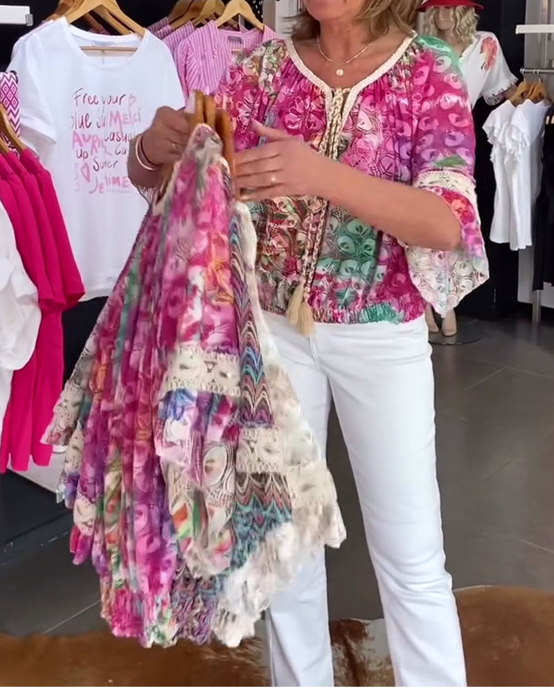 Loose Fit Bohemian Print Blouse