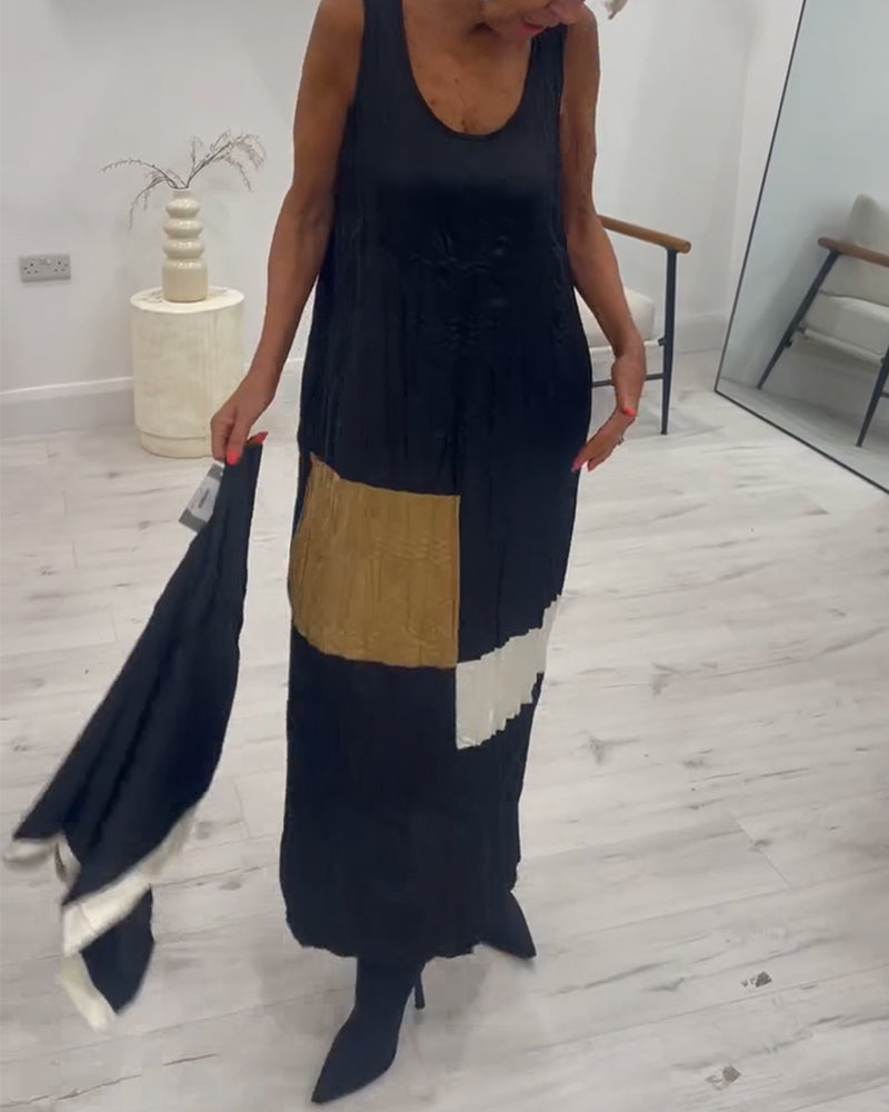 Sleeveless Contrast Pleated Dress