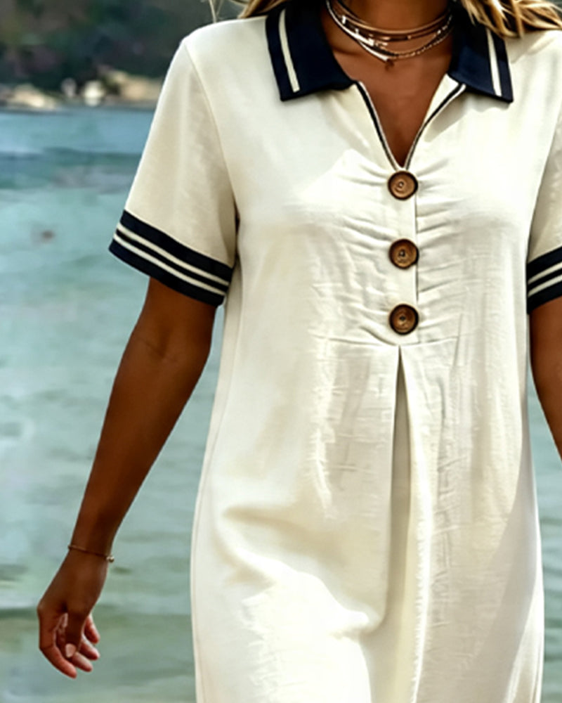 Contrast Color Short Sleeve Dress