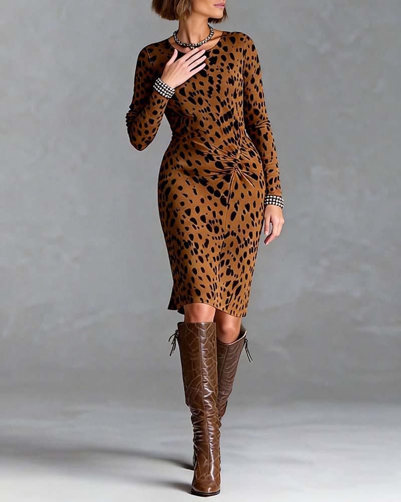 Round Neck Fashion Leopard Print Dress