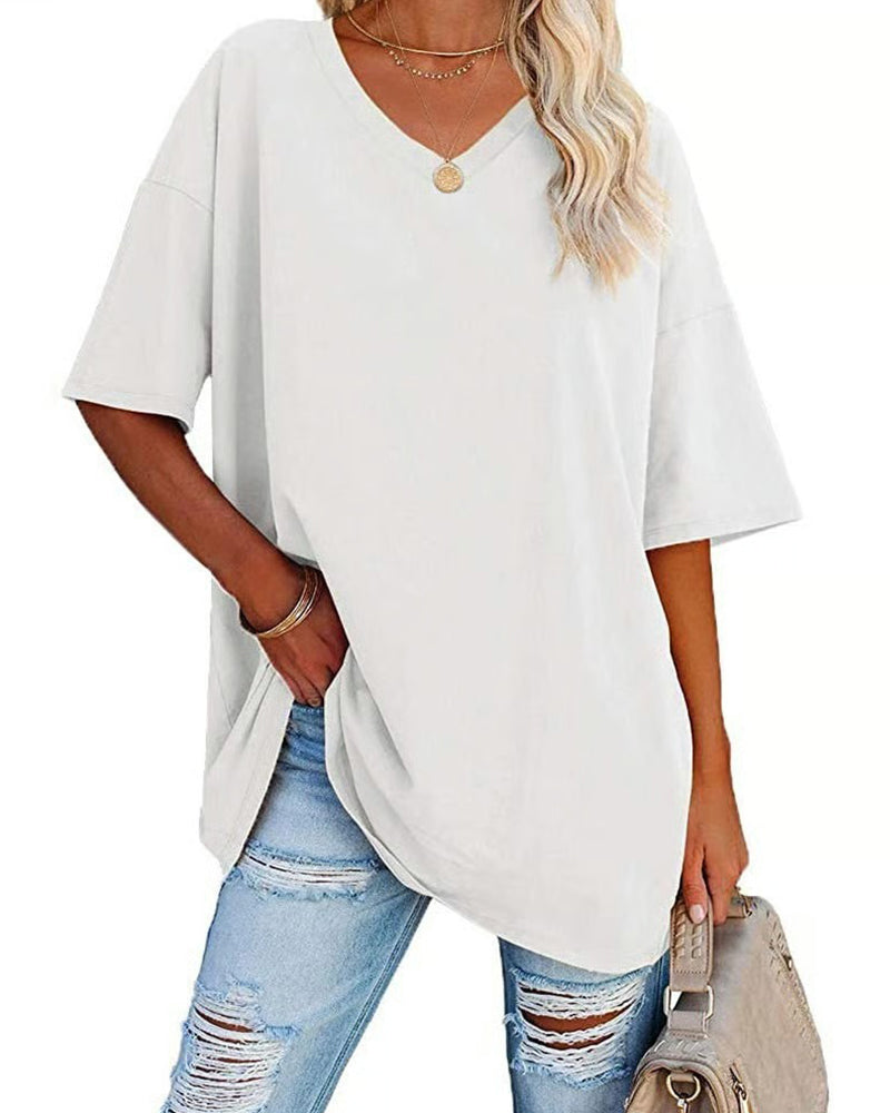 V-Neck Loose Casual Short Sleeve T-Shirt