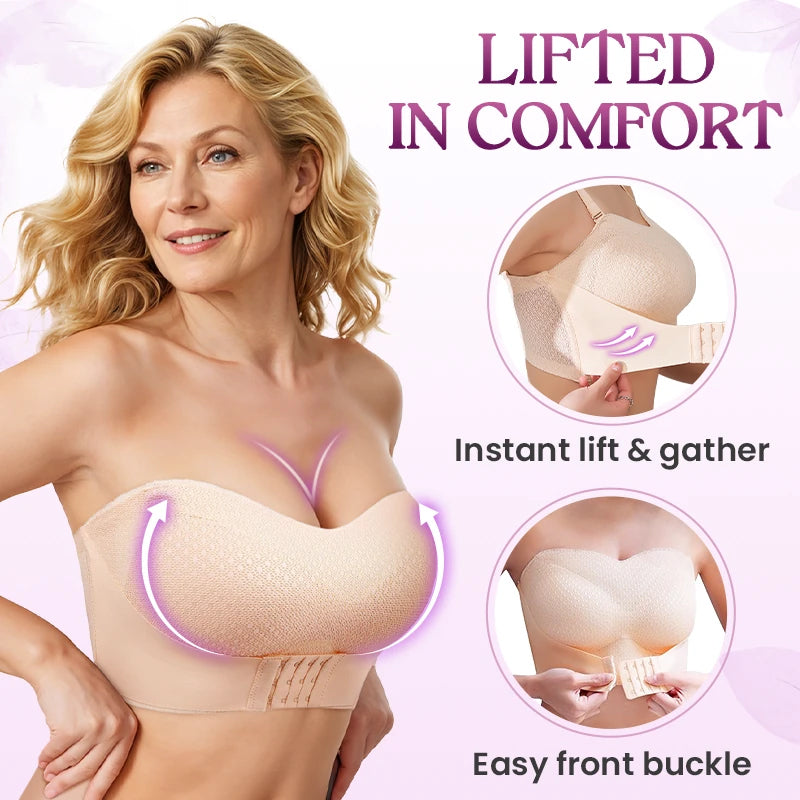 Non-Slip Comfort Strapless Push-Up Bra with Front Buckle