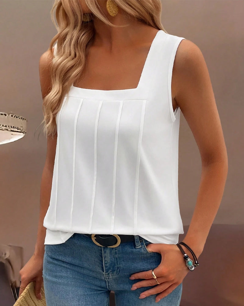 Wide Collar Solid Color Tank Top