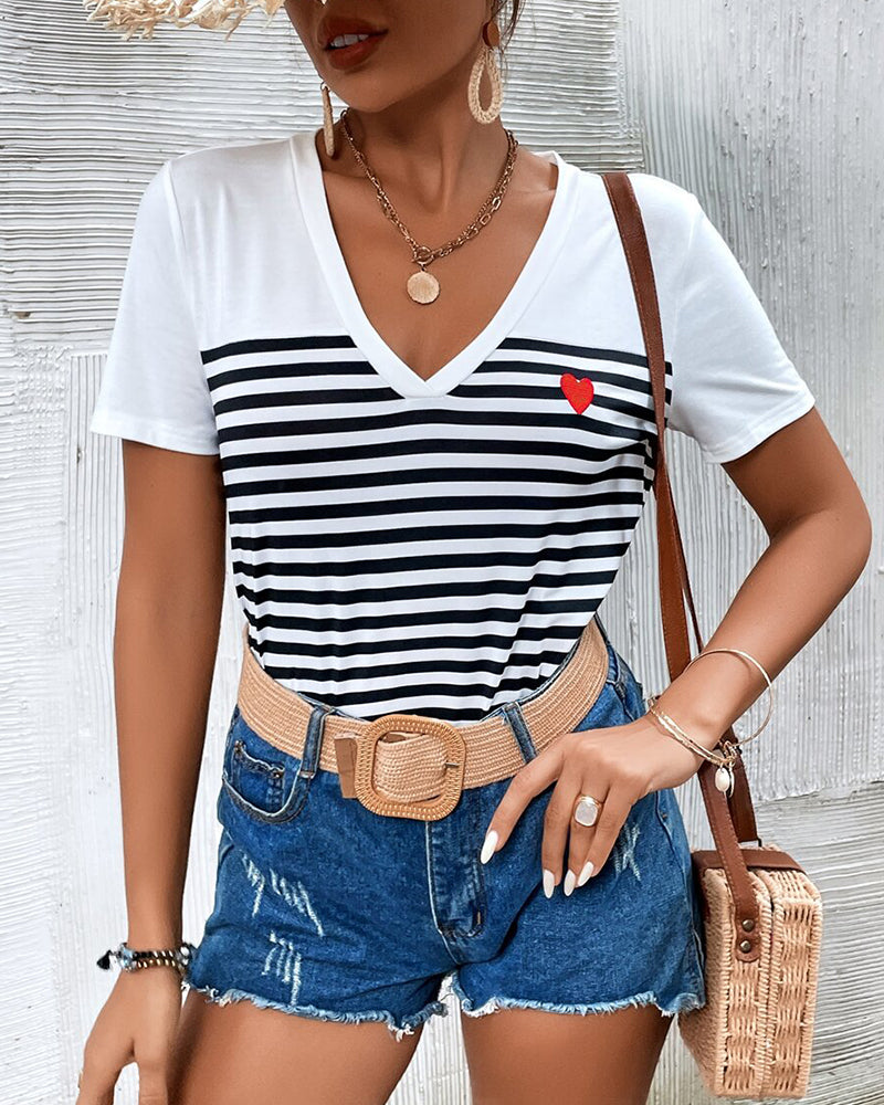 V-Neck Striped All-Match T-Shirt