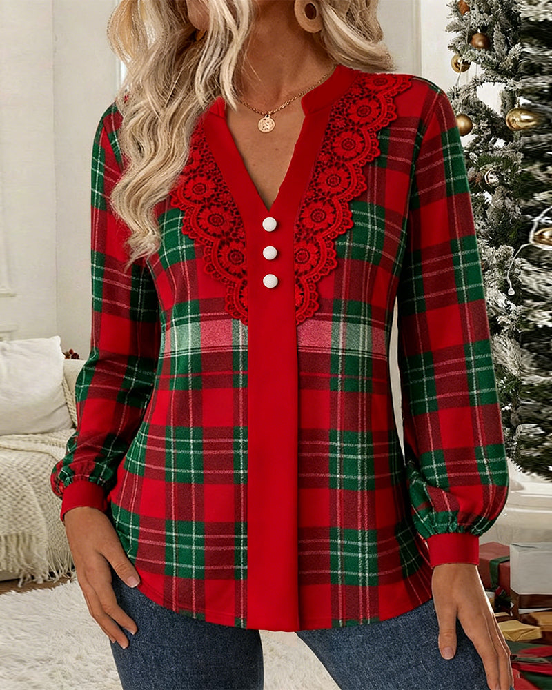 V-Neck Lantern Sleeve Top