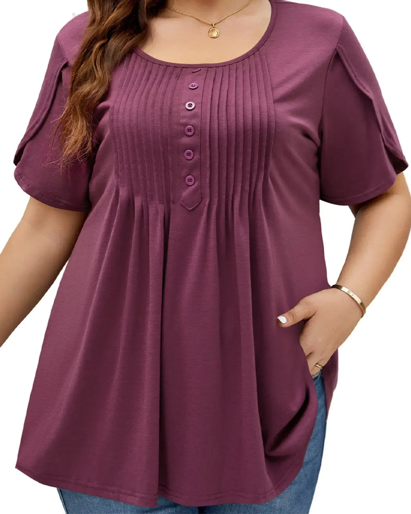 Casual Solid Color Buttons T-shirt