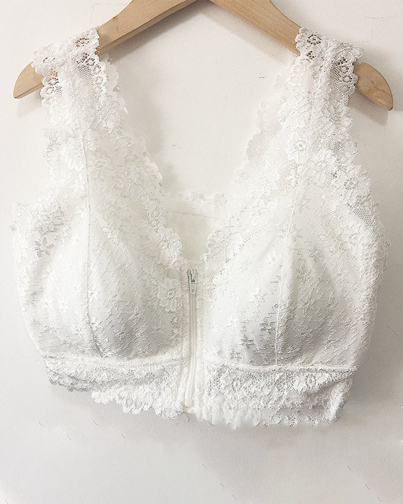 Sexy Lace Front Zipper Bra
