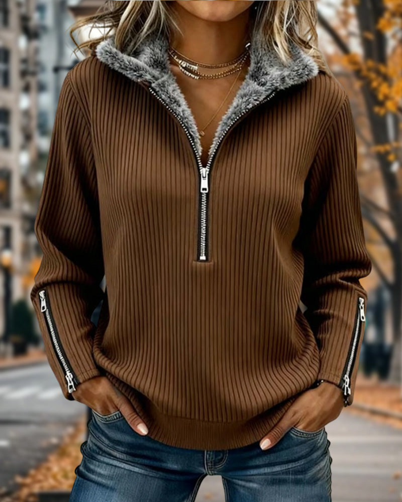 Half Zip Collar Casual Sweatshirt