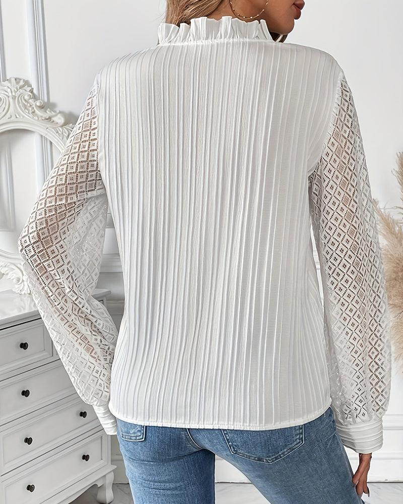 Stylish V-Neck Hollow Out Ruffle Blouse