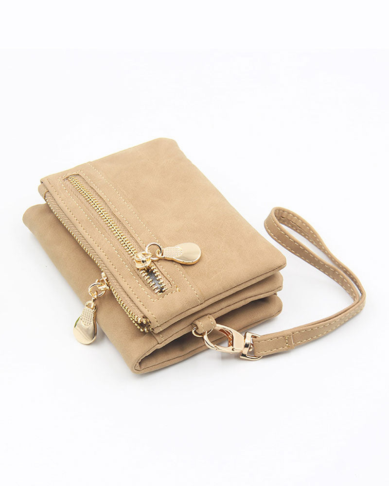 Women's Bifold Zipper Wallet Plain Short Card Purse