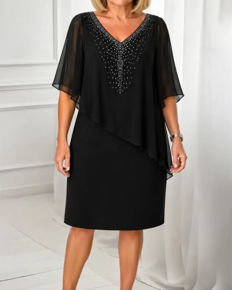 Casual V-Neck Rhinestone Dress