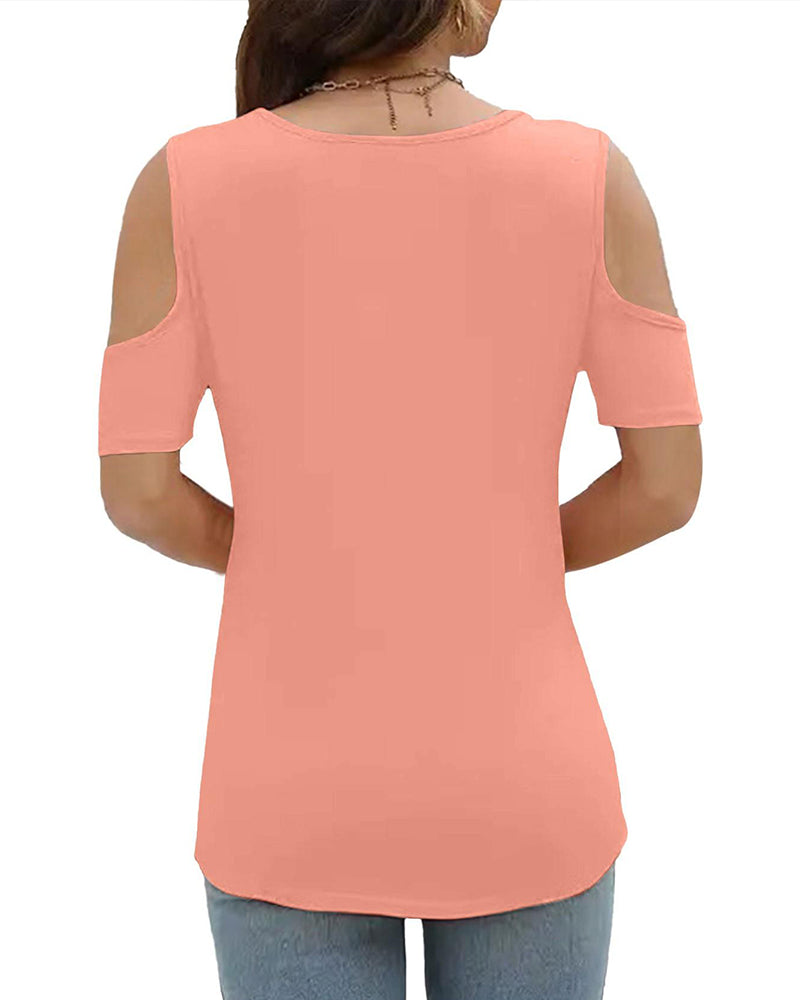 Ring Detail Cold Shoulder Casual T-Shirt