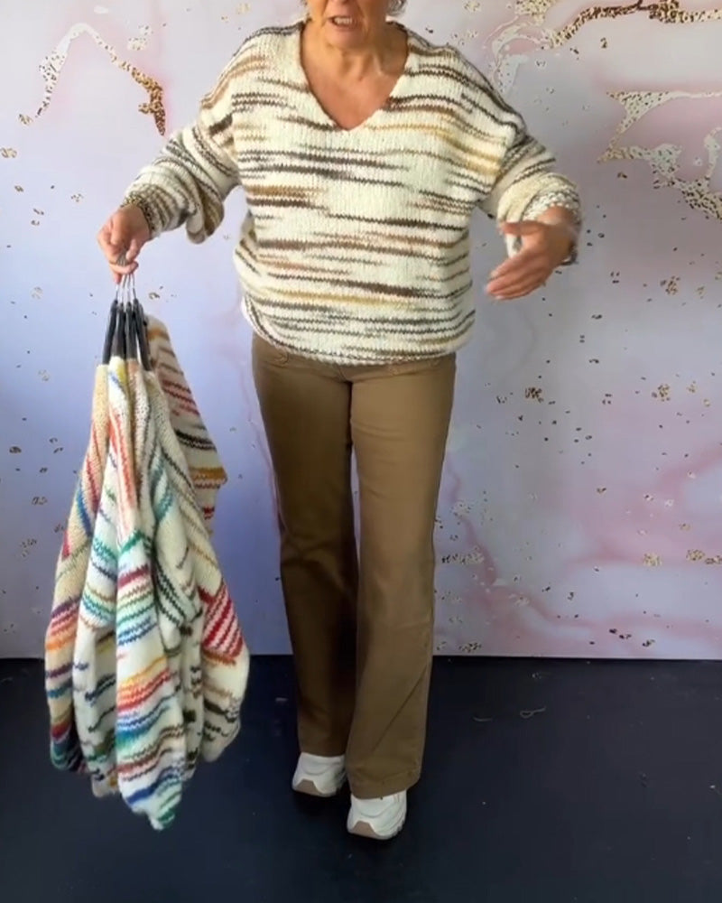 V-neck printed casual pullover sweater