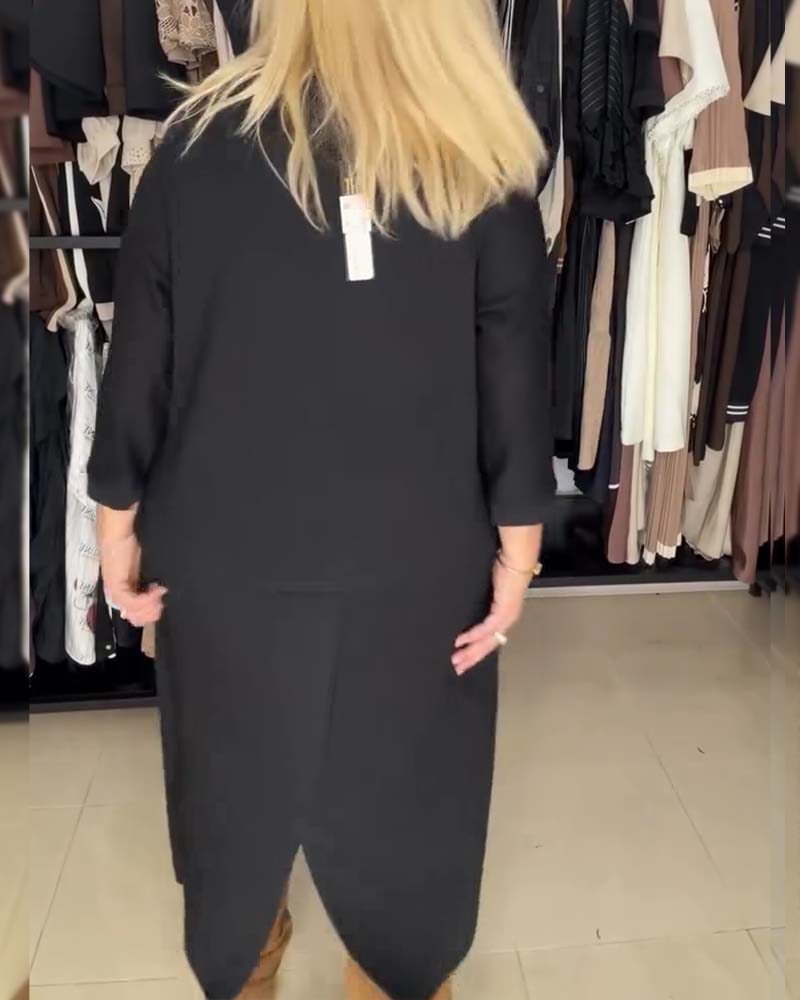 Round Neck Loose Solid Color Dress