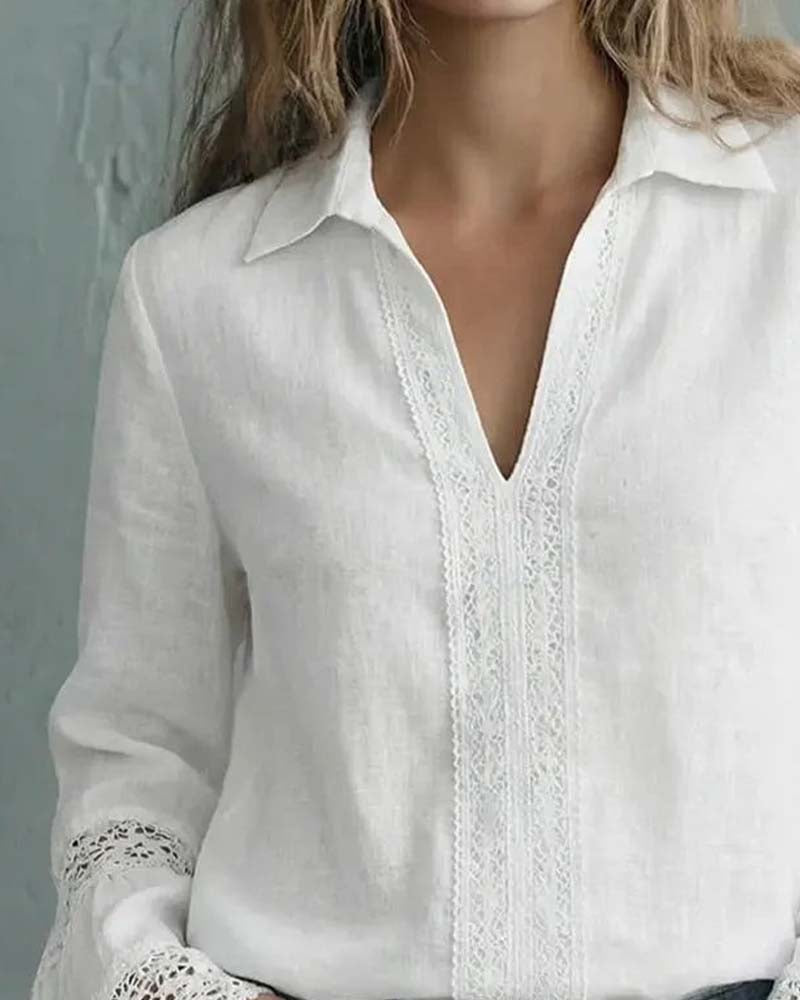 Elegant Solid Color Lace Bell Sleeve Blouse