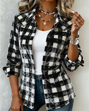 Lapel Velvet Plaid Shirt