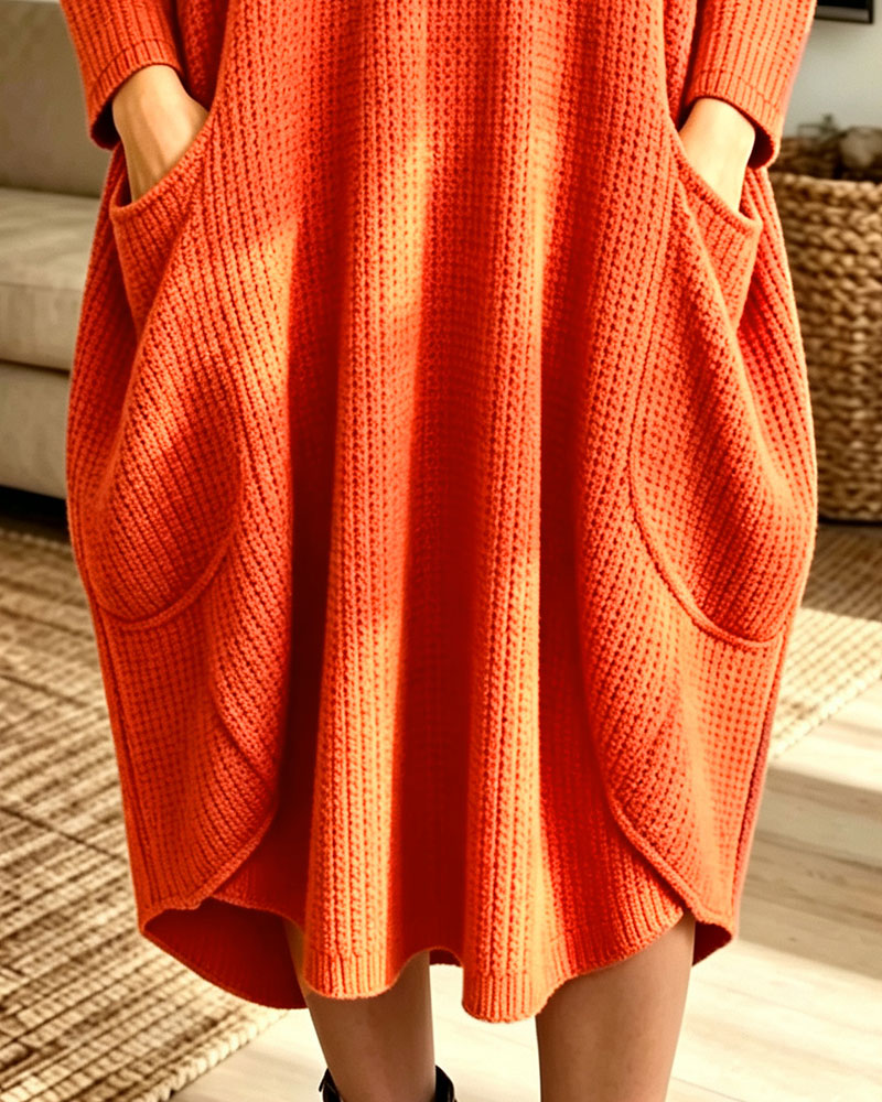 Stylish Long Sleeve Pocket Sweater Dress