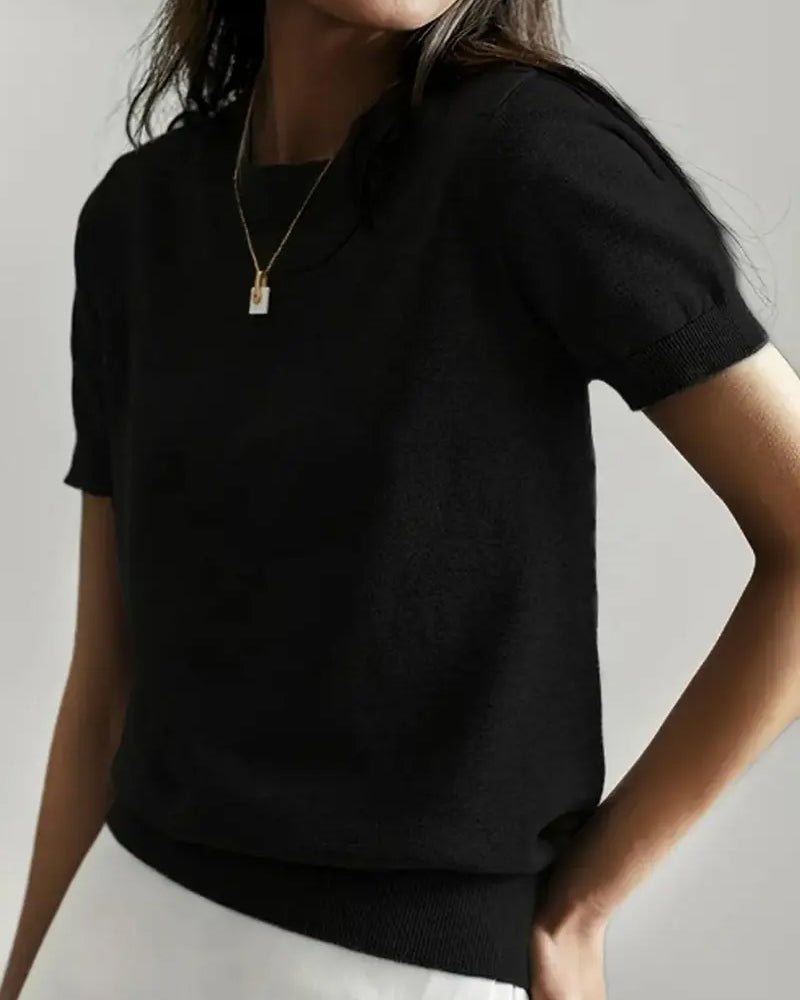 Round Neck Short Sleeve Thin Knit Jumper