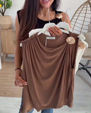 Shell Decor Asymmetric Sleeveless Tank Top