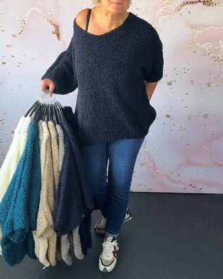 V-neck solid color casual pullover sweater