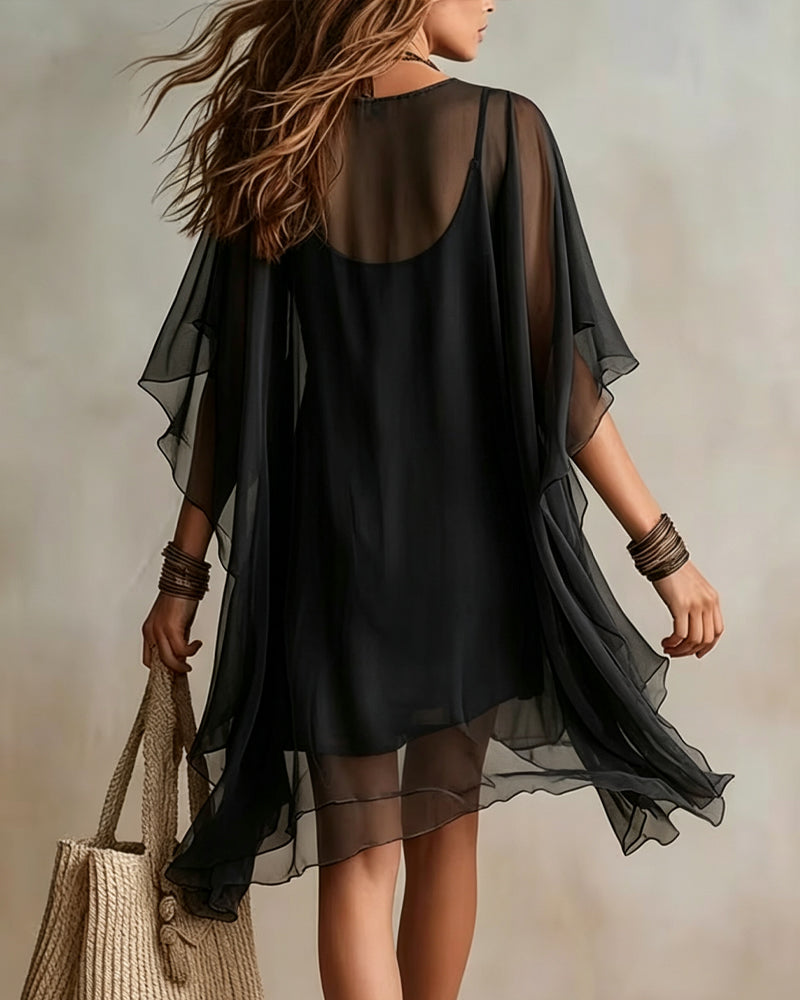 V-neck Irregular Sheer Loose Dress