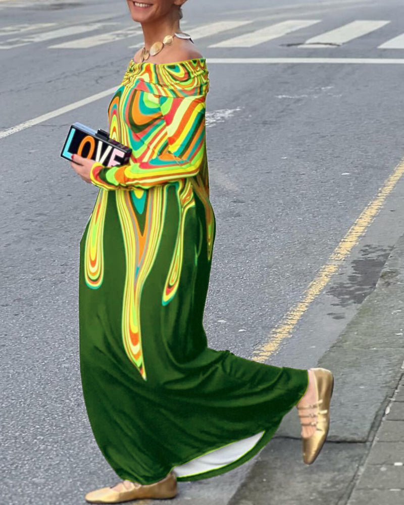 Long sleeve off shoulder elegant maxi dress