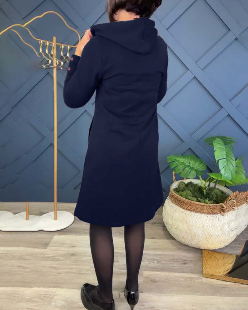 Circle print zip-up hooded casual dress