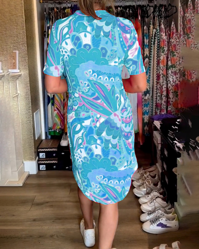 Pocket printed short sleeve dress