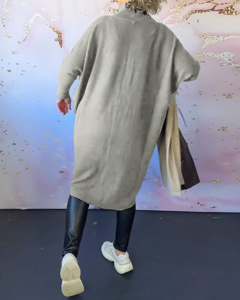 Casual solid color high collar long sleeve pullover