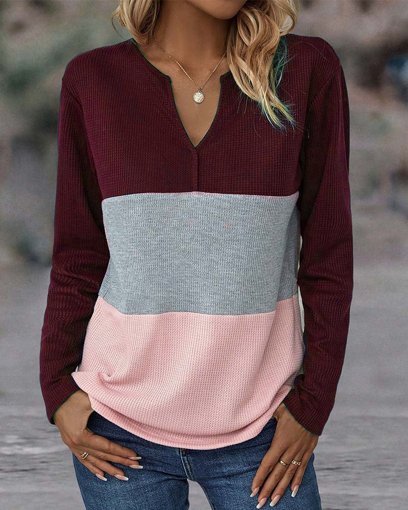 V-neck color block top